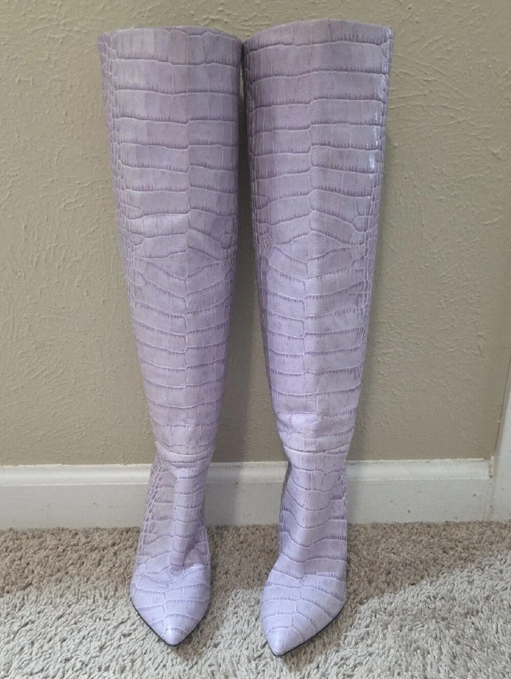 NWOT Paris Texas Lilac Croc-Embossed Knee-High Stiletto Boots - Women, $1,895.00